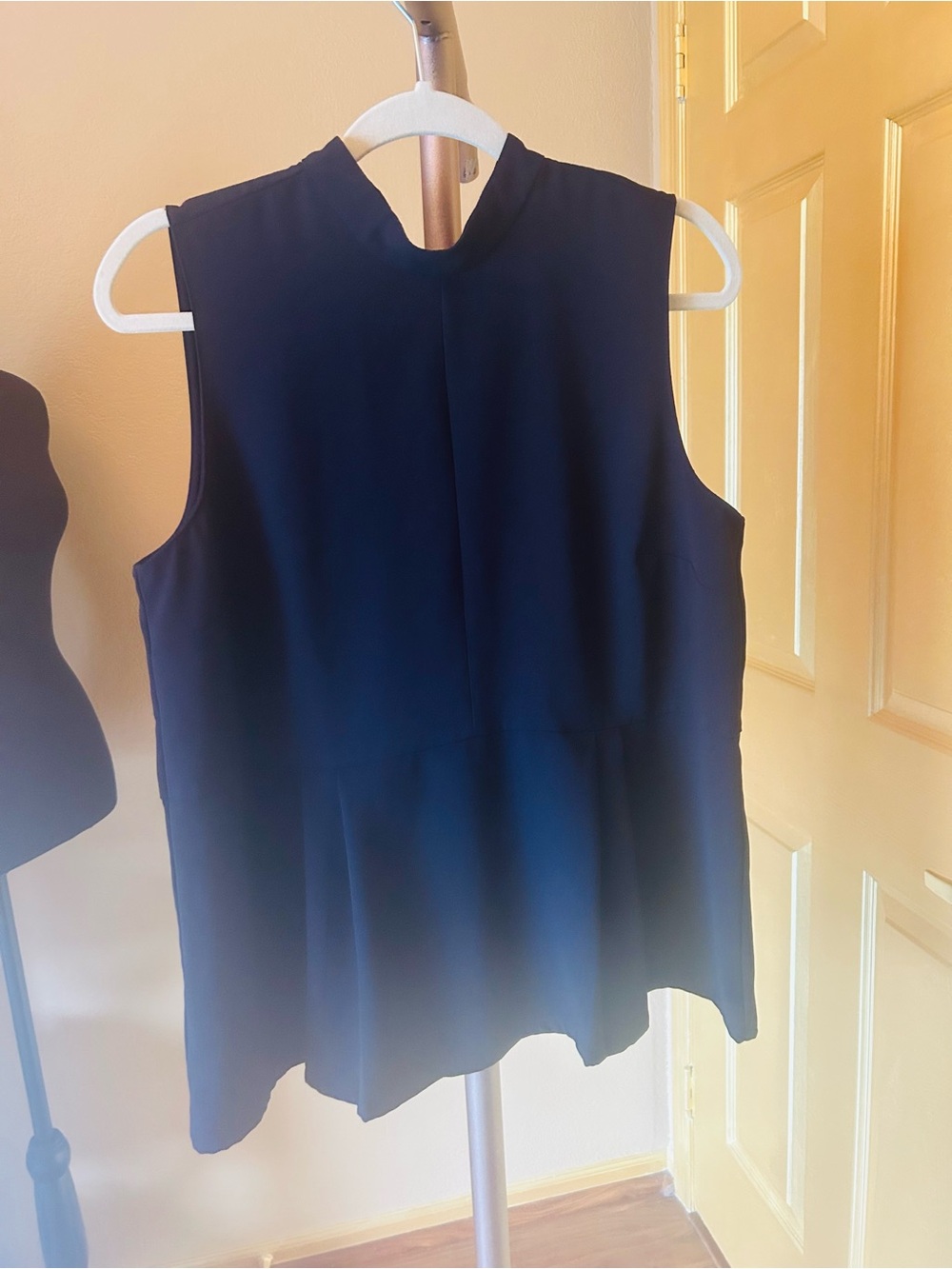 Ann Taylor mock turtleneck peplum Navy Blue blouse.